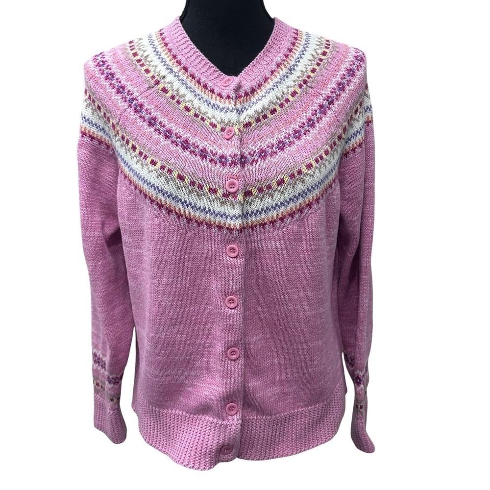 VTG Tiara International Nordic Fair Isle Cardigan Sweater Women's‎ XL Petite PXL